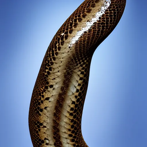 Image similar to hyperrealistic photo of a long snake, long shot