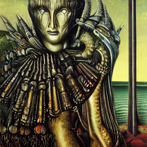 Image similar to a portrait of a character in a scenic environment by ernst fuchs and giger