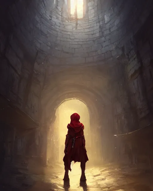 Image similar to a hooded adventurer standing in a dungeon. atmospheric lighting, 8 k. by makoto shinkai, stanley artgerm lau, wlop, rossdraws, james jean, andrei riabovitchev, marc simonetti, krenz cushart, sakimichan, d & d trending on artstation, digital art.