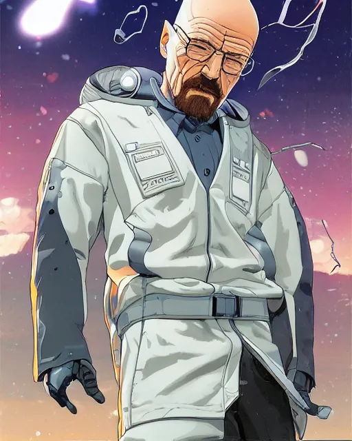 Image similar to walter white cybernetic enhancements, art by makoto shinkai and alan bean, yukito kishiro