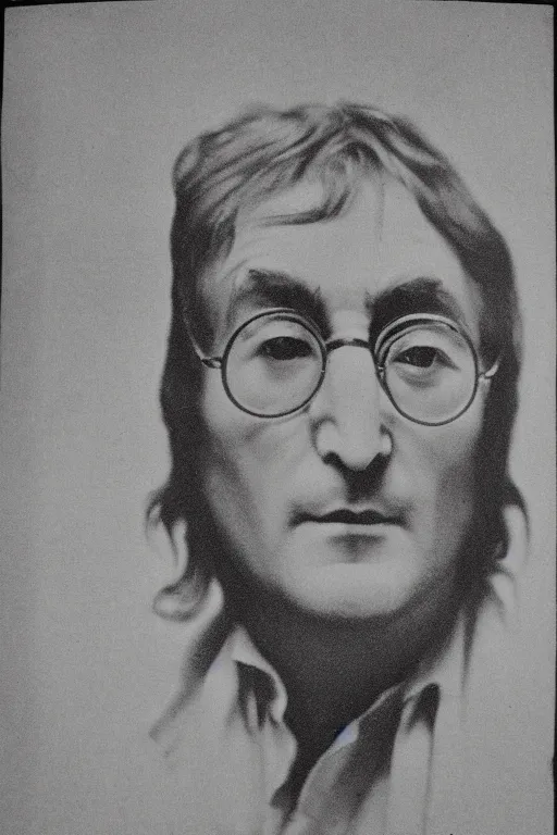 Image similar to john lennon, full body, symmetrical features, silver iodide, 1 8 8 0 photograph, sepia tone, aged paper, sergio leone, master prime lenses, cinematic