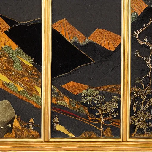 Image similar to landscape composed of obsidian, painting, highly detailed