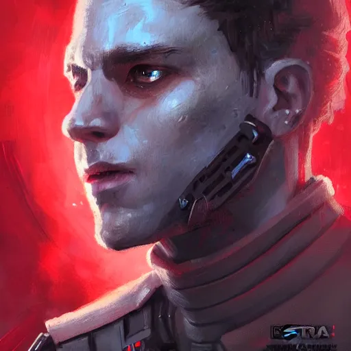 Image similar to portrait of a man by greg rutkowski, a soldier of the galactic federation wearing a gray and red tactical gear, star wars expanded universe, highly detailed portrait, digital painting, artstation, concept art, smooth, sharp foccus ilustration, artstation hq