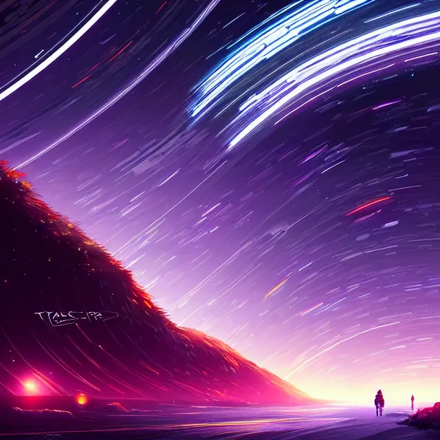 Image similar to epic professional digital art of star trails, best on artstation, cgsociety, wlop, cinematic, breathtaking, epic, stunning, gorgeous, much detail, much wow, masterpiece