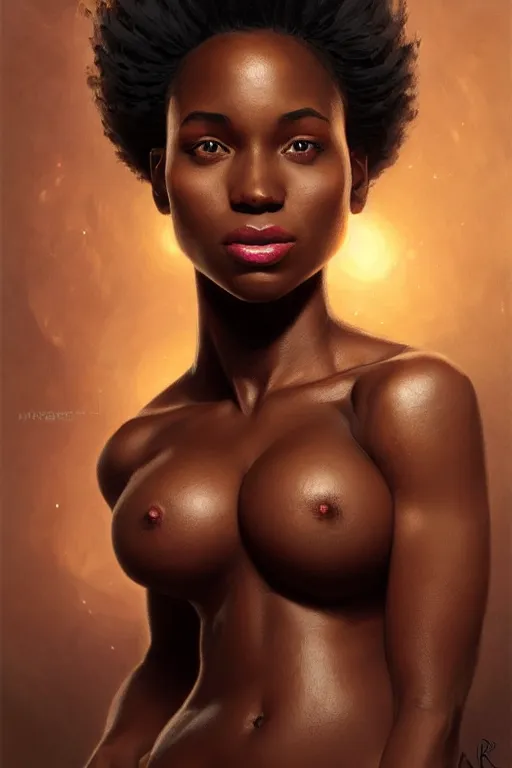 Prompt: clear portrait of a black attractive women, cottagecore!!, background hyper detailed, character concept, full body, dynamic pose, glowing lights!! intricate, elegant, highly detailed, digital painting, artstation, concept art, smooth, sharp focus, illustration, art by artgerm and greg rutkowski and alphonse mucha