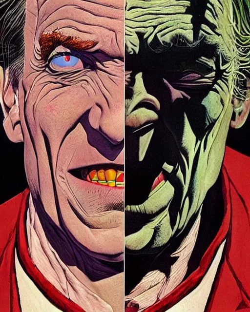 Image similar to portrait of saul goodman as the joker, illustration, art by neil gaiman and peter elson, bernie wrightson