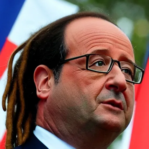 Prompt: François Hollande with dreadlocks, lots of dreadlocks on the head, short dreadlocks