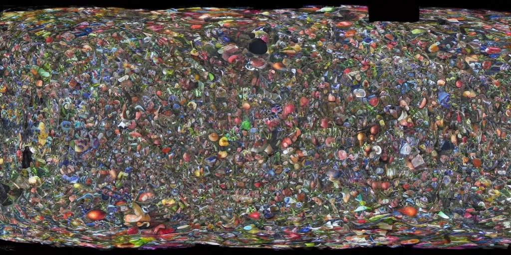 Image similar to escher style pattern of 3 6 0 panorama, colorful hieronymus bosch balls under wather