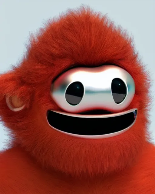 Prompt: 3 d render of completely red hairy friendly antropomorphic cartoony creature wearing chrome shades, without nose, full body, in the style of pixar, white background, unreal engine 5, octane render, highly detailed hdr