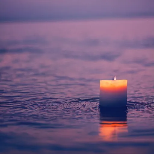 Prompt: Candle floating on the river at twilight