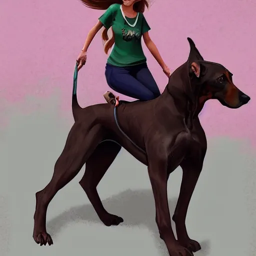 Image similar to girl riding a giant doberman in the park, trending on artstation