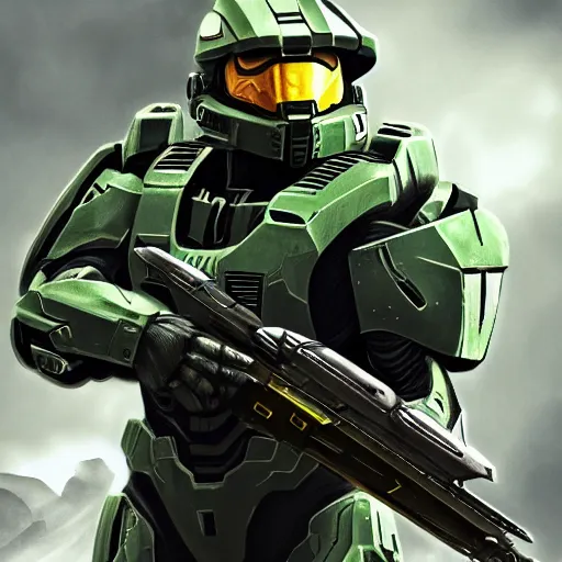 Image similar to master chief from halo, digital art, highly detailed, high contrast, beautiful lighting, award winning, trending on art station, photorealistic, 8 k,