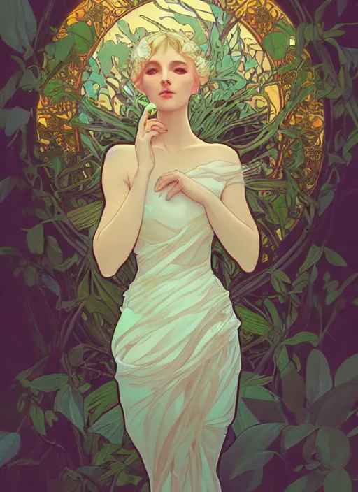 Image similar to Nature Goddess, ambient lighting, 4k, alphonse mucha, lois van baarle, ilya kuvshinov, rossdraws, artstation