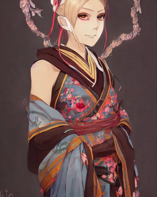 Image similar to A full-body anime portrait of Ssunbiki as a beautiful woman wearing a kimono from Skyrim, by Stanley Artgerm Lau, WLOP, Rossdraws, James Jean, Andrei Riabovitchevy, Marc Simonetti, and Sakimichan, trending on artstation