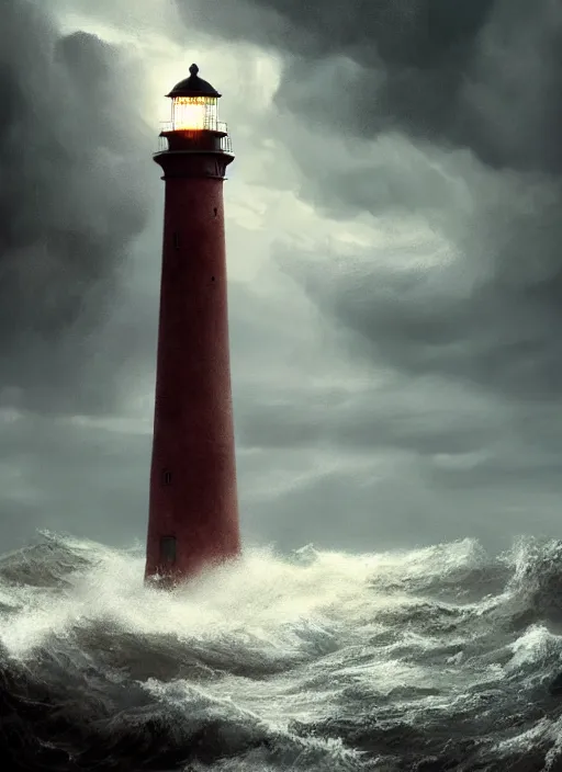 Image similar to portrait, light house on the ocean side in a thunderstorm, high waves, dramatic lighting, cinematic, establishing shot, extremly high detail, photo realistic, cinematic lighting, post processed, concept art, artstation, matte painting, style by eddie mendoza, raphael lacoste, alex ross