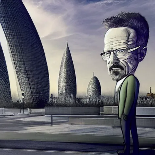 Prompt: walter white walking around in a futuristic city, made of fractals