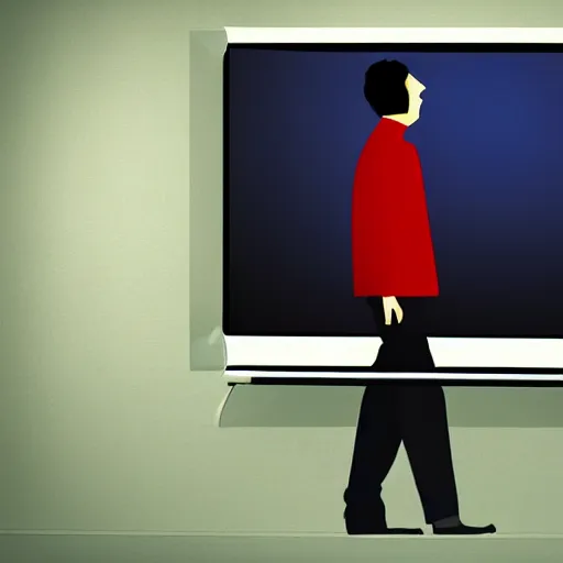 Image similar to a man walking into a television with static on it, detailed digital art