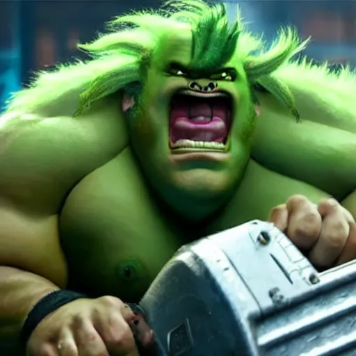 Prompt: movie still of jack black starring as blanka in the 2 0 2 6 live action street fighter movie