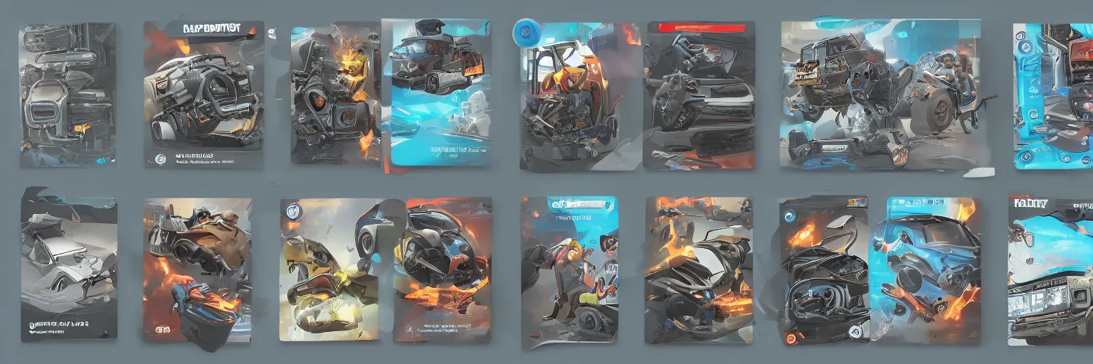 Image similar to car engine car parts concept art card, comic page, realistic fortnite, ui card