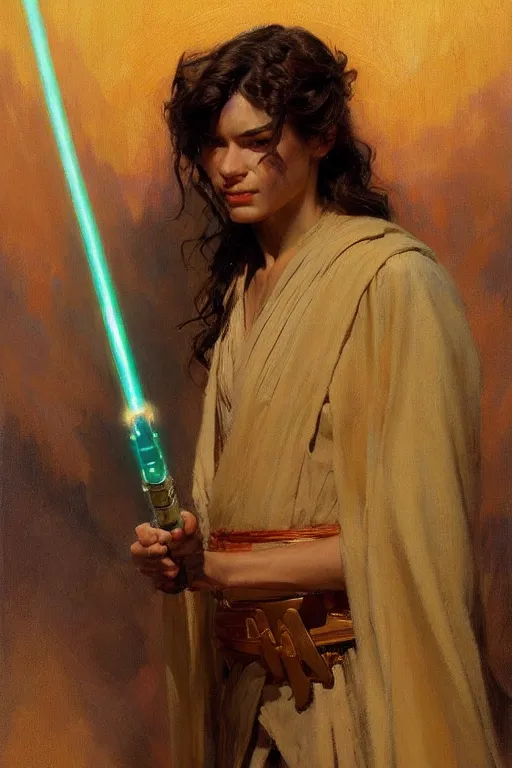 Prompt: detailed portrait of a beautiful kenvin conroy dressed as jedi, painting by gaston bussiere, craig mullins, j. c. leyendecker