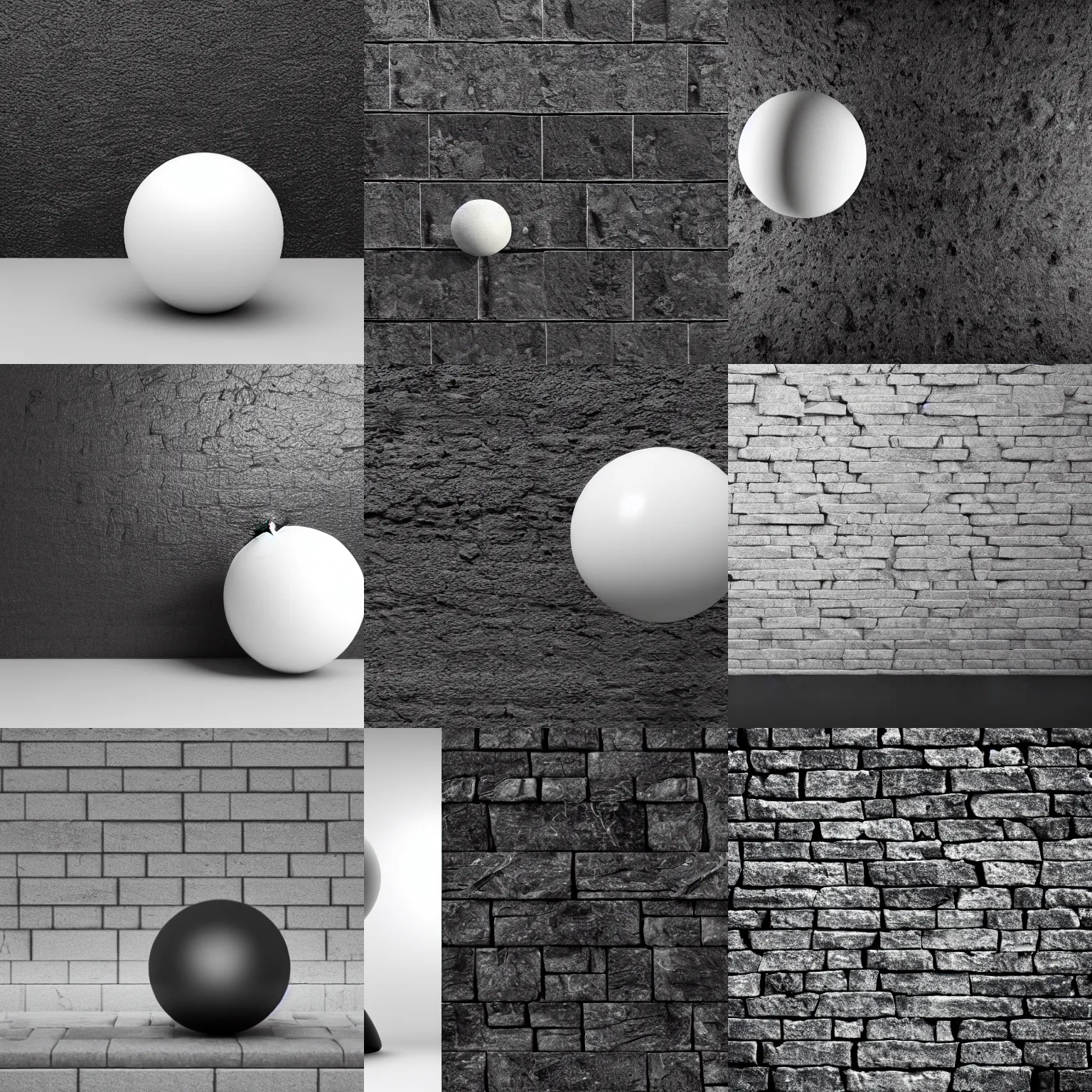 Prompt: background : black stone wall, foreground : white sphere, style : ue 5 render, lens : 5 0 mm, aperture : 0. 5