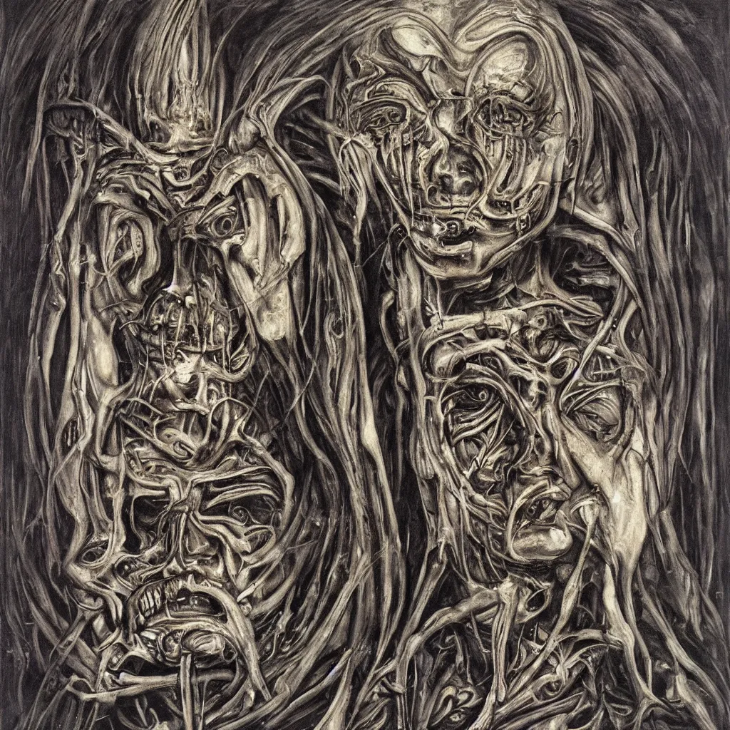 Prompt: subconscious psyche portrait by giger