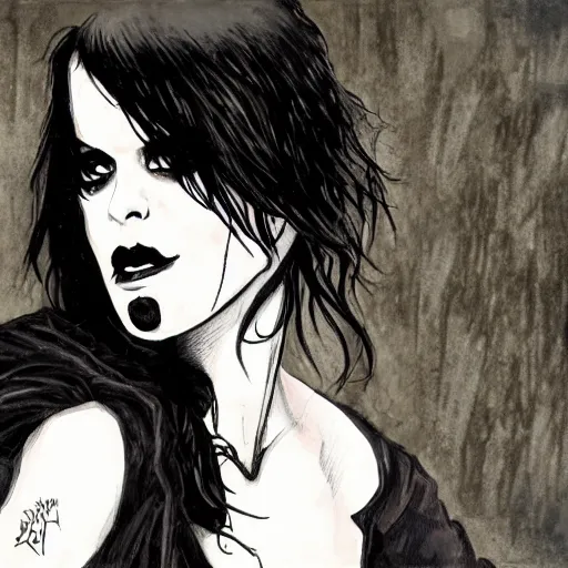 Prompt: death from the'the sandman'comics, realism, hard lighting