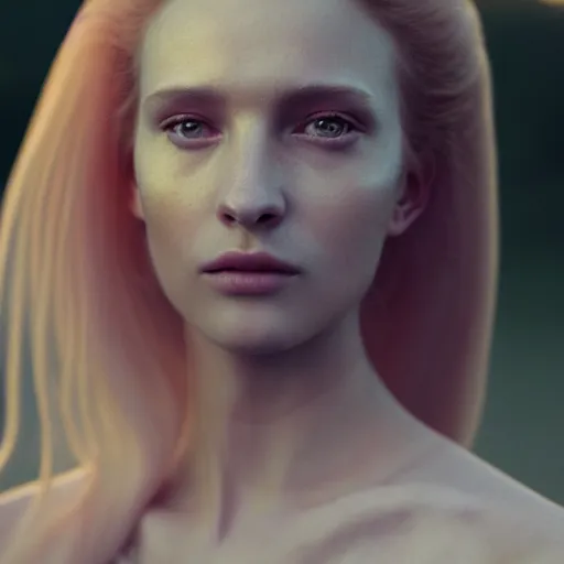 Prompt: photographic portrait of a stunningly beautiful renaissance female in soft dreamy light at sunset, beside the river, soft focus, contemporary fashion shoot, in a denis villeneuve and tim burton movie, by edward robert hughes, annie leibovitz and steve mccurry, david lazar, jimmy nelsson, extremely detailed, breathtaking, hyperrealistic, perfect face, octane render