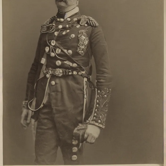 Image similar to portrait of a victorian general in uniform, male, detailed face, victorian, highly detailed, cinematic lighting, photograph by elliott & fry
