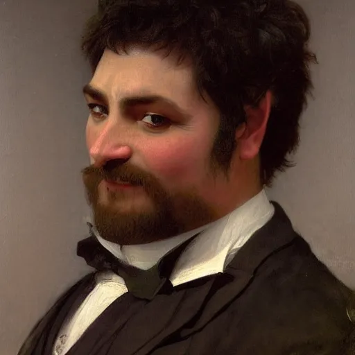 Image similar to detailed portrait painting of gentleman orc with green skin wearing brown tuxedo by William-Adolphe Bouguereau