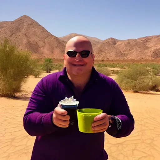 Image similar to Shrek drinking moroccan tea in the desert