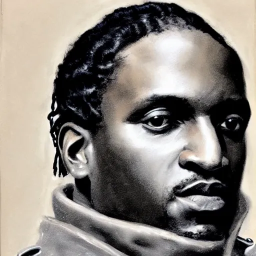 Image similar to Pusha T as a 1850s European army general naturalistic technique, bold brushwork, light and shadow, depth. Sense of movement H 576