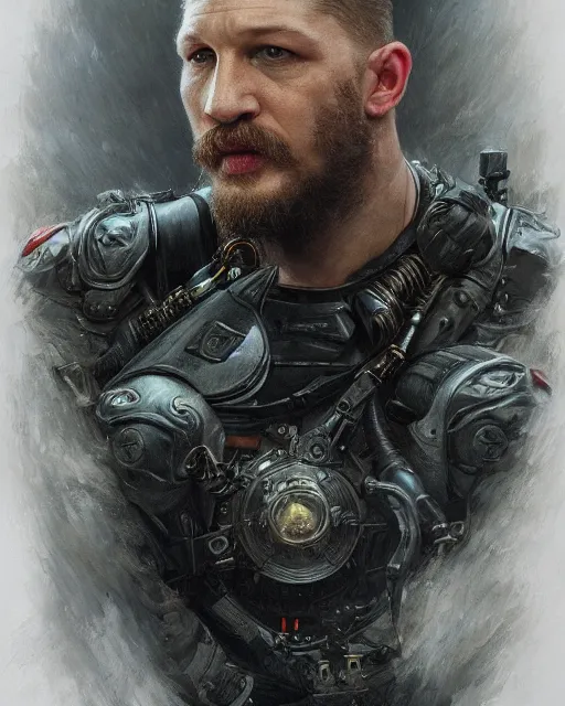 Image similar to tom hardy, highly detailed, very intricate, cinematic lighting, painted portrait, by donato giancola and rossdraws and magali villenueve, featured on artstation