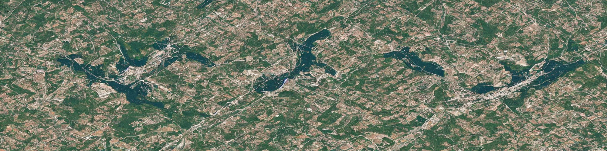 Image similar to satellite view of a town shaped like an alligator