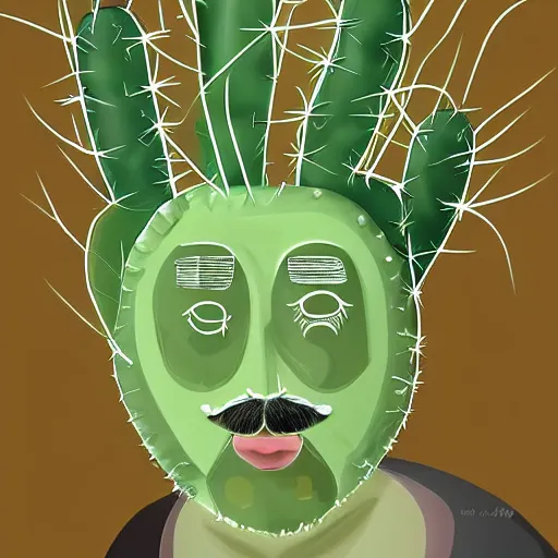 Image similar to cactus grown on man's face instead of beards, digital art, award winning