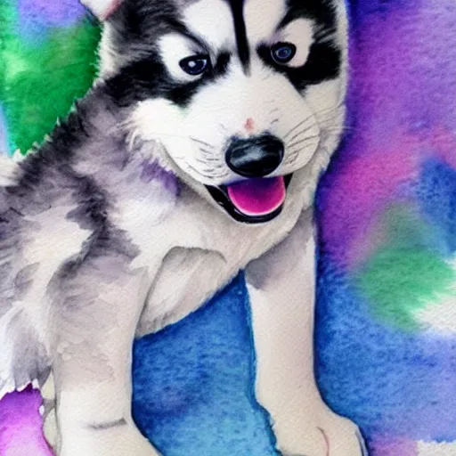 Image similar to cute,adorable,happy,huskie puppy, watercolor