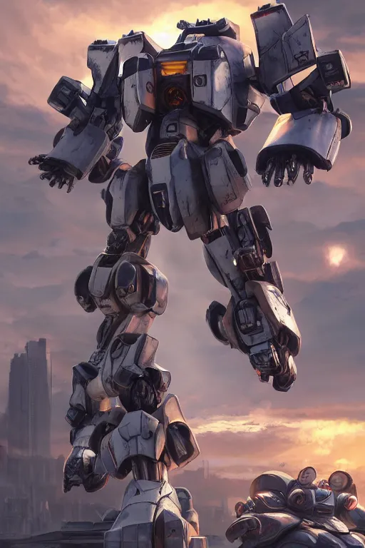 Image similar to mechwarrior 5 : mercenaries mech megaman transformer robot boss tank engine game octane render, 4 k, hd 2 0 2 2 3 d cgi rtx hdr style chrome reflexion glow fanart, global illumination ray tracing hdr fanart arstation by ian pesty by jesper ejsing pixar and disney unreal zbrush central hardmesh