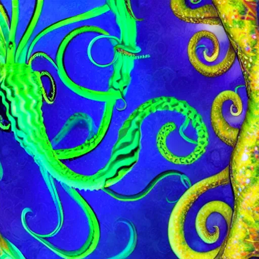 Prompt: Crazy fractals + squid tentacles + iridescent