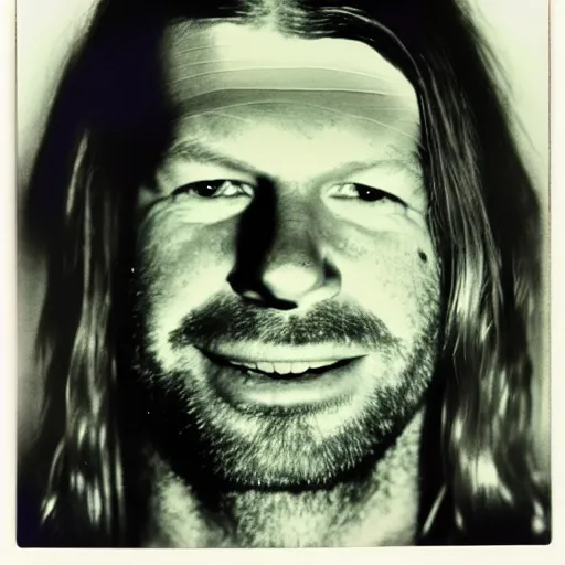 Prompt: Mugshot Portrait of Aphex Twin, taken in the 1970s, photo taken on a 1970s polaroid camera, grainy, real life, hyperrealistic, ultra realistic, realistic, highly detailed, epic, HD quality, 8k resolution, body and headshot, film still, front facing, front view, headshot and bodyshot, detailed face, very detailed face