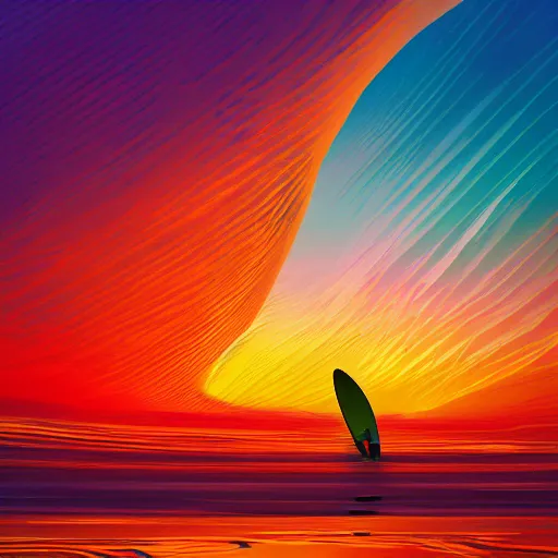 Image similar to surfing at sunset, by scott uminga trending on artstation, trending on deviantart,