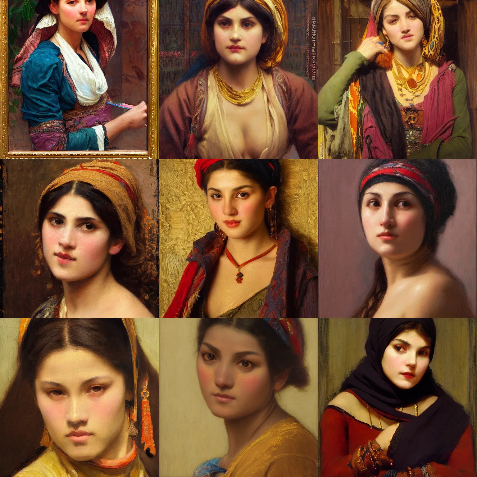 Prompt: orientalism face portrait of a cute female thief by Edwin Longsden Long and Theodore Ralli and Nasreddine Dinet and Adam Styka, masterful intricate artwork. Oil on canvas, excellent lighting, high detail 8k
