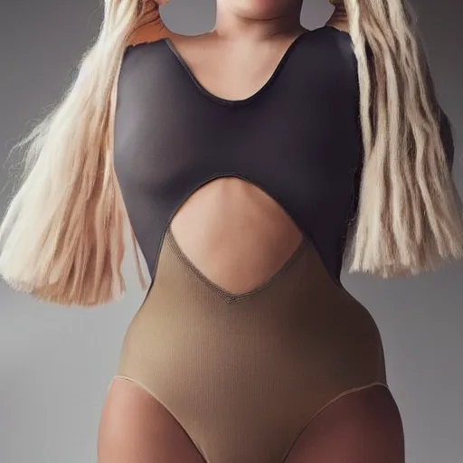 Image similar to sia furler wearing a skin colored leotard full body artistic photoshoot