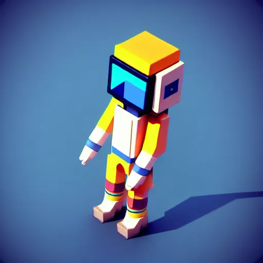 Prompt: Isometric 3D Fantasy Cute astronaut, Low Poly, voxel art, C4D
