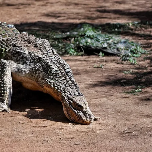 Image similar to Crocodile morphed with an ostrich, hybrid animal, picture taken in zoo, high quality