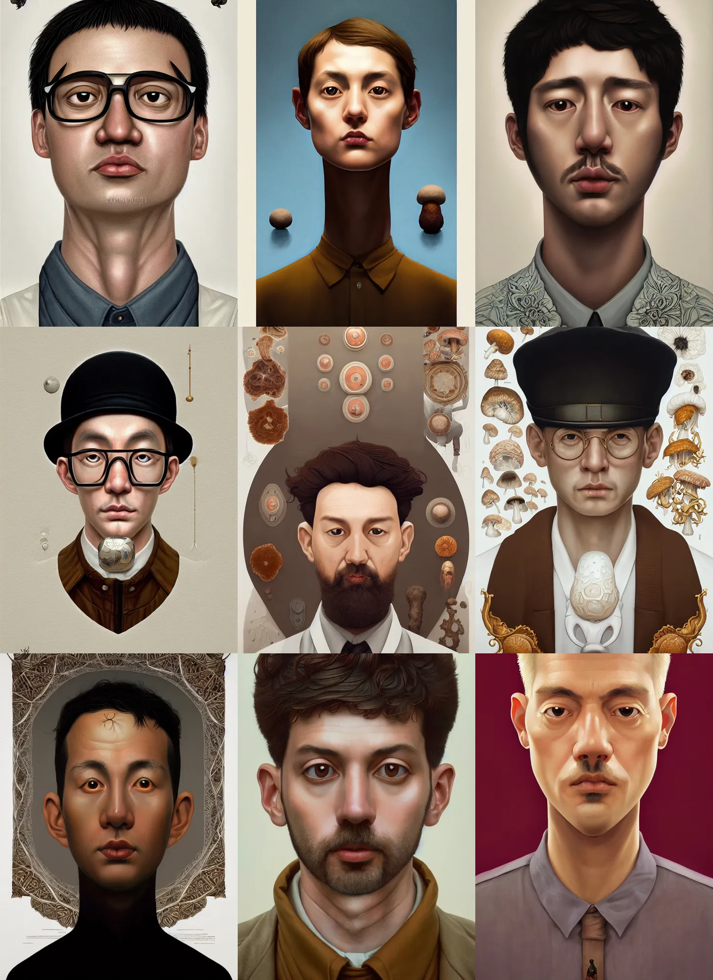 Prompt: symmetry!! rpg! portrait of a fungi detective on white background, intricate, highly detailed, digital painting, artstation, concept art, smooth, sharp focus, illustration, art by emiliano ponzi and andrey remnev and yoann lossel and john currin and aaron jasinski and ivan albright and hsiao - ron cheng, 8 k
