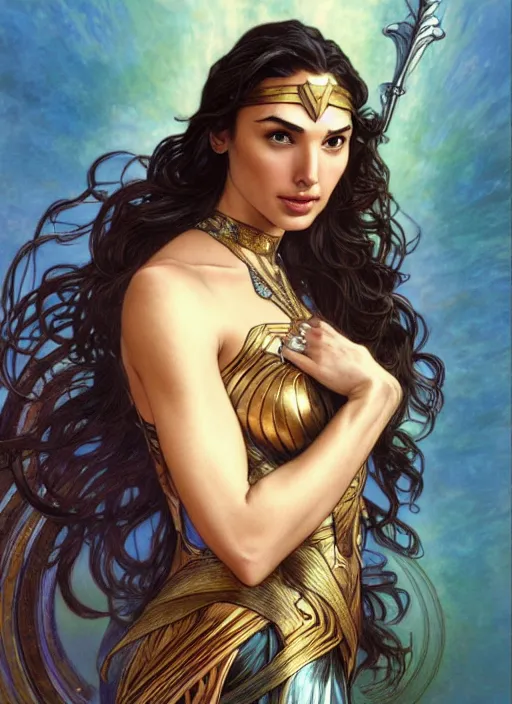 Prompt: Gal Gadot as God of Beauty, cute, fantasy, intricate, elegant, highly detailed, digital painting, 4k, HDR, concept art, smooth, sharp focus, illustration, art by alphonse mucha,artgerm, H R Giger