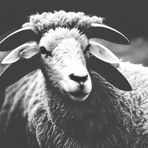 Image similar to camera bouquet effect photo of sheep unlocking sharingan, eye detailed,