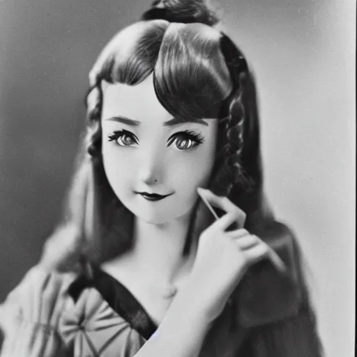 Prompt: German anime girl from konosube in the 1940s, vintage photograph, pixiv, high quality, studio lighting