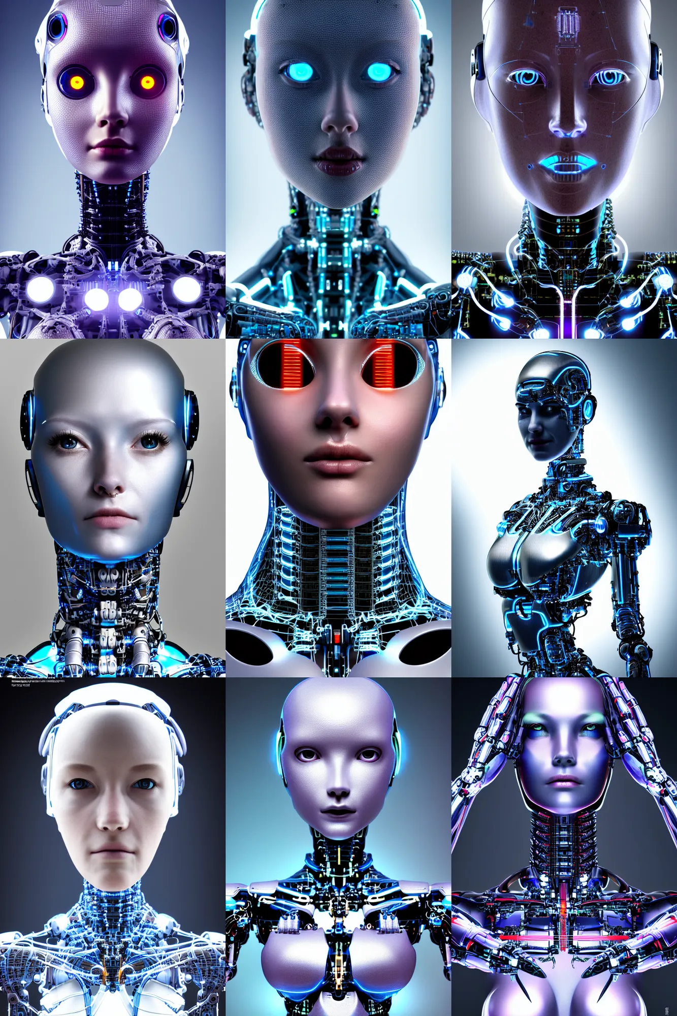 Prompt: detailed photo of the half - cybernetic robogirl, human face, symmetry, awesome exposition, very detailed, highly accurate, intricate, professional lighting diffracted lightrays, 8 k, sense of awe, science magazine cover