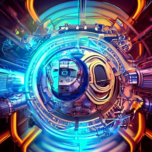 Image similar to album art, album name is tripmachine, photo of a huge futuristic steampunk motor inside a machinery, 8 k, fluorescent colors, halluzinogenic, multicolored, exaggerated detailed, front shot, 3 d render, octane